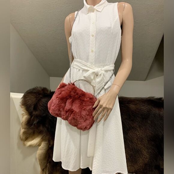 Handmade Real Rex Rabbit Fur Kisslock Satchel Bag/ Crossbody - Picture 6 of 13